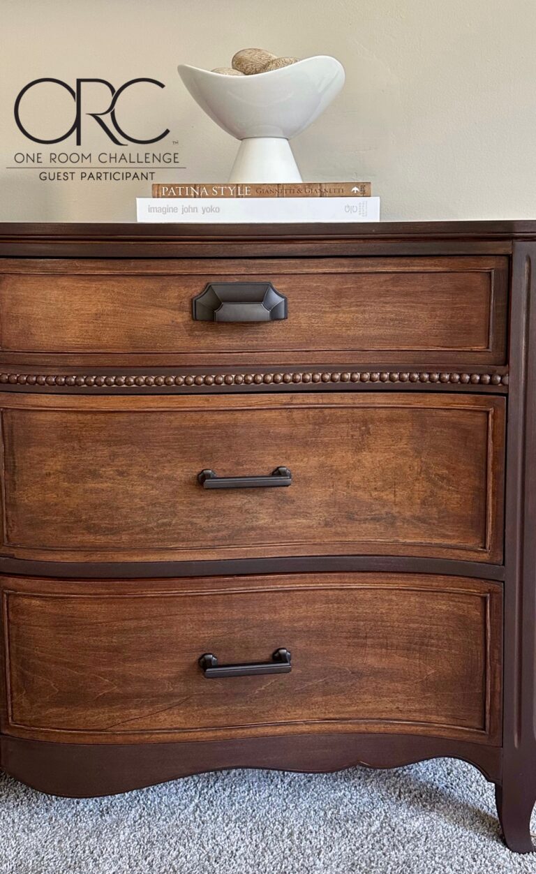 Week 5 of the One Room Challenge: Restoring our old Dresser with a Stunning Dark Stain and Ancient Bronze Hardware
